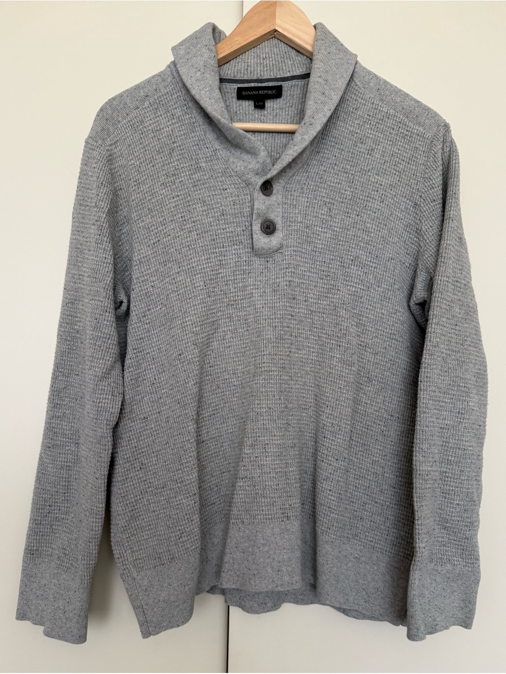 Vintage BR Banana Republic 90s Y2K Light Grey Woven Cotton Shawl Sweater Large